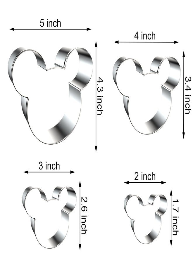 QAAQS Mouse Cookie Cutter Set - 5 inch, 4 inch, 3 inch, 2 inch - 4 Piece Cartoon Mouse Head Face Cookie Cutters Shapes Molds for Kids - Stainless Steel - Image 2